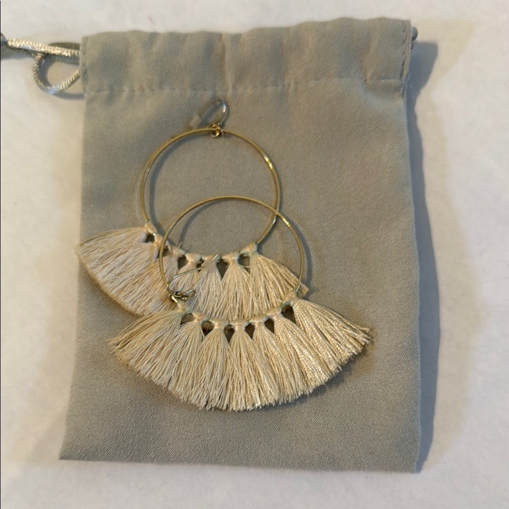 Tan and cream tassel earrings